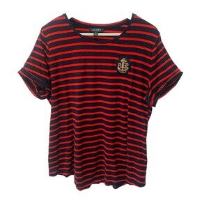 Lauren Ralph Lauren Embroidered Crest Nautical T shirt Red Navy Striped Sz XL